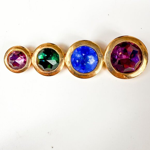 Swarovski Gold Tone Multicolor Crystal Graduated Circle Bar Pin Brooch - Picture 1 of 4